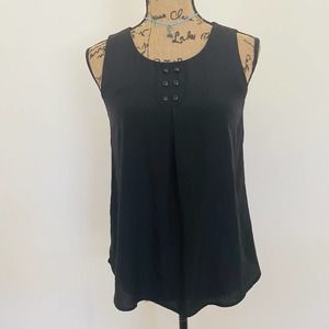 Gap Women Sleeveless Straight Easy Fit Round Neck Smooth Weave Pintuck Black Top